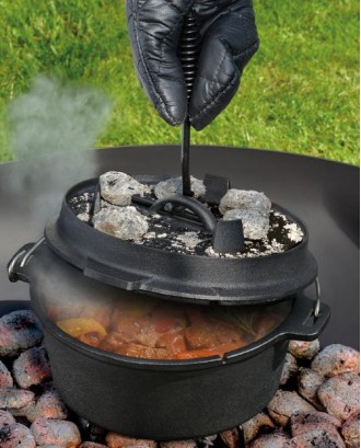 Oala rotunda din fonta, cu capac, negru, 3.5 l, BBQ Dutch Oven - KUCHENPROFI